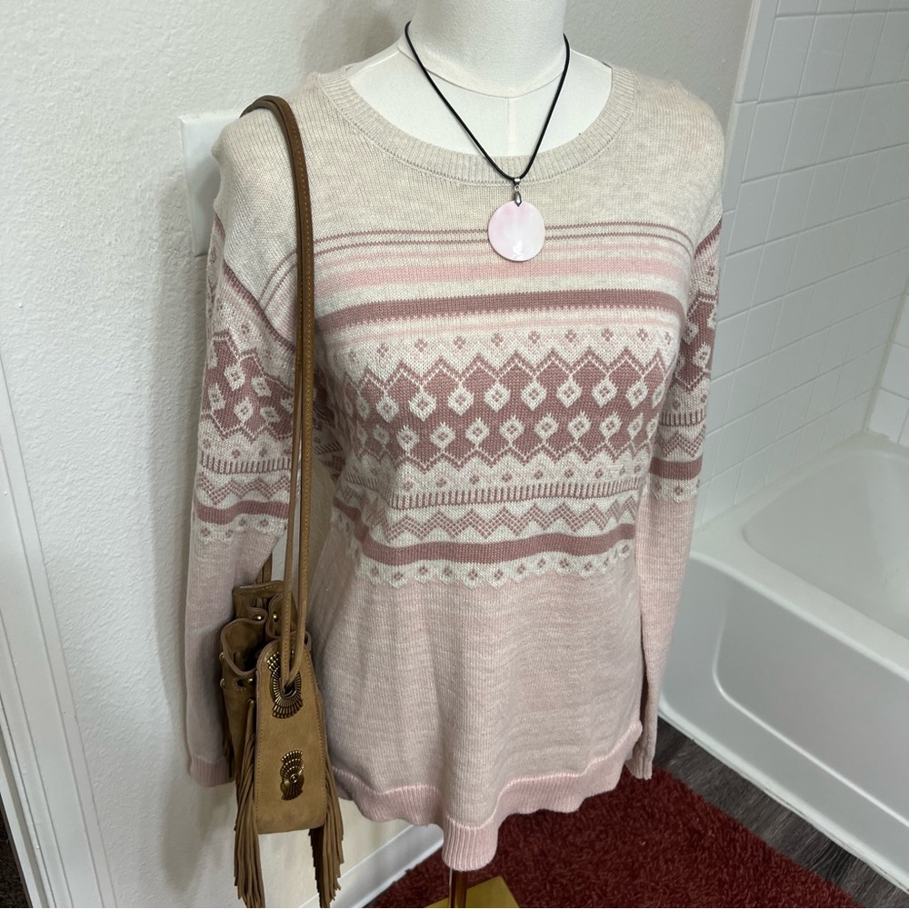 Pink patterned pullover sweater Gap pastel winter snowflakes spring vintage y2k
